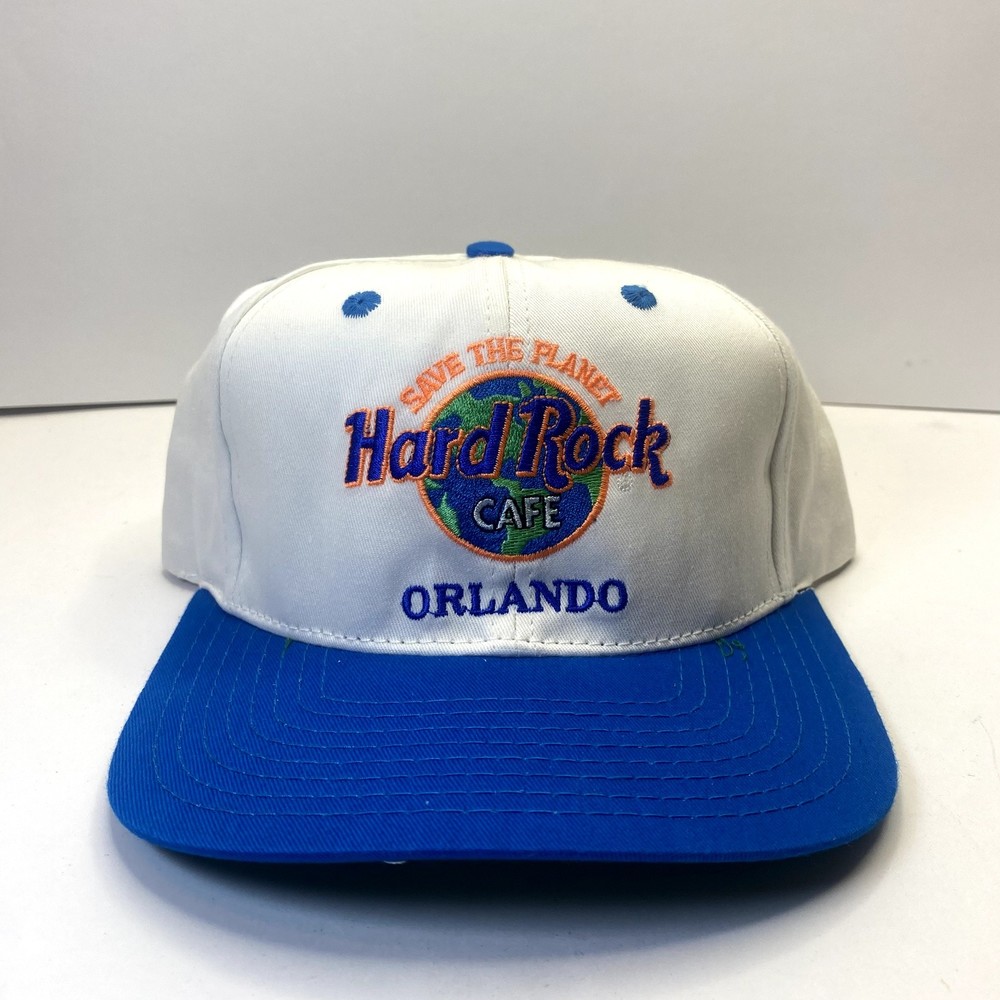 Vintage Hard Rock Cafe Hat Cap Snapback White Blue Orlando Florida Planet 90s